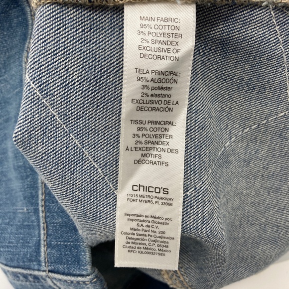 NWT Chico's Patchwork Indigo Denim Jean Jacket - Picture 7 of 7